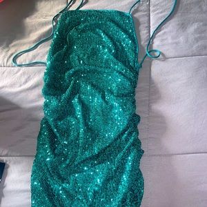 Green sequin backless mini dress size Large